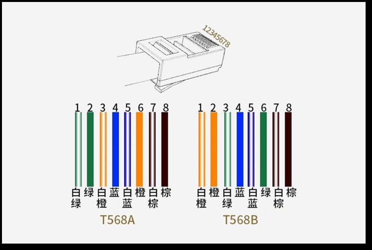 网线水晶头正确顺序图,八芯网线水晶头正确顺序图